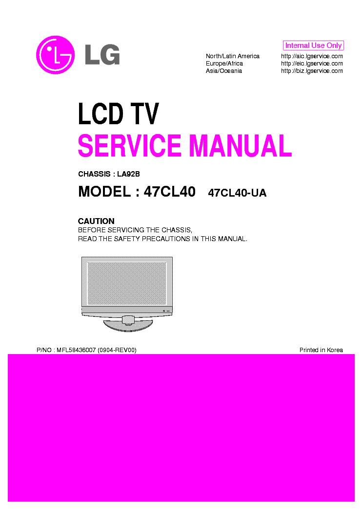 LG 47CL40[-UA] CHASSIS LA92B service manual (1st page)